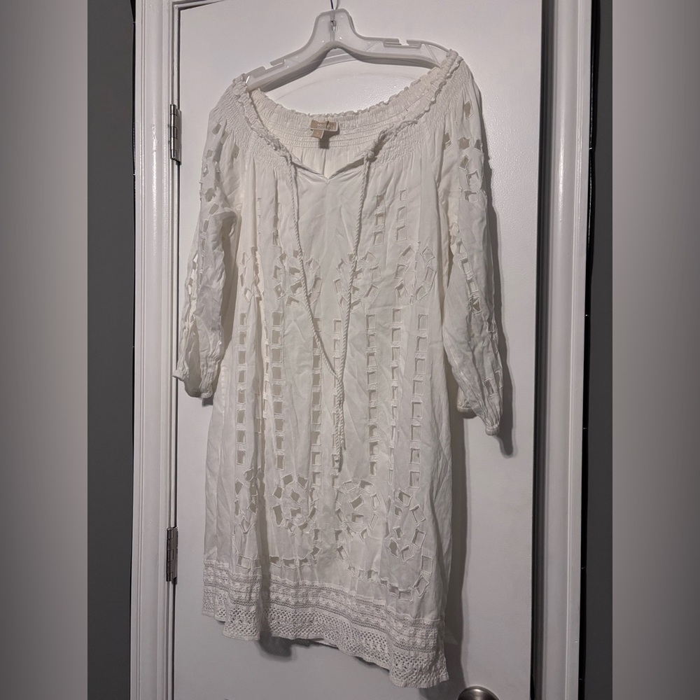 100% cotton Michael Kors White Cotton Boho Peasant Tunic Eyelet Coverup Small